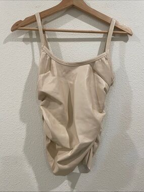 Cou Coo Tan Faux Leather Rouched Tank Top Camo Minimalist Classic Size Medium